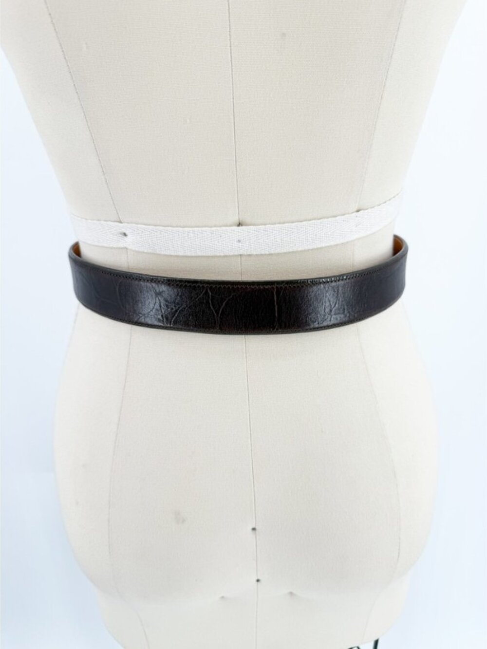 Zele' 100% Cowhide Leather Belt 32 L Alligator Croc Print Dark Brown Vtg - Picture 3 of 7